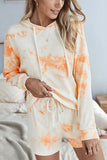 Tie Dye Hoodie With Shorts Pajama Set For Women Orange