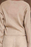 Sexy V Neck Button Down Ribbed Top Shorts Sweater Set Khaki