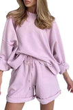 Solid Oversized Sweatshirt Rolled Shorts Sportswear Light Purple