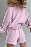 Solid Oversized Sweatshirt Rolled Shorts Sportswear Light Purple