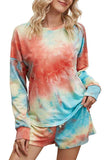 Casual Tie Dye Top High Waisted Shorts Pajama Set Tangerine