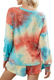 Casual Tie Dye Top High Waisted Shorts Pajama Set Tangerine