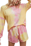 Tie Dye Long Sleeve Pullover Top Shorts Loungewear Pink