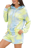 Tie Dye Drawstring Hoodie Pocket Shorts Loungewear Green
