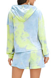 Tie Dye Drawstring Hoodie Pocket Shorts Loungewear Green