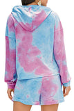 Tie Dye Drawstring Hoodie Roll Up Shorts Lounge Set Purple