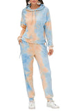 Casual Tie Dye Drawstring Top Jogger Sportswear Light Blue