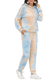 Casual Tie Dye Drawstring Top Jogger Sportswear Light Blue
