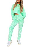 Sports Tie Dye Cropped Top High Waisted Sweat Pants Set Green