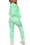 Sports Tie Dye Cropped Top High Waisted Sweat Pants Set Green