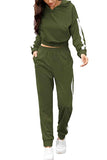 Sports Color Block Cropped Hoodie Jogger Set Olive