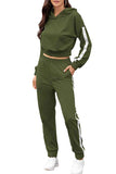 Sports Color Block Cropped Hoodie Jogger Set Olive
