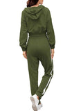 Sports Color Block Cropped Hoodie Jogger Set Olive