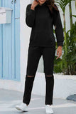 Long Sleeve Loose Hoodie High Wasited Sweatpants Tracksuit Black