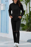 Long Sleeve Loose Hoodie High Wasited Sweatpants Tracksuit Black