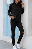 Long Sleeve Loose Hoodie High Wasited Sweatpants Tracksuit Black