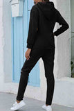 Long Sleeve Loose Hoodie High Wasited Sweatpants Tracksuit Black