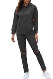 Casual Cut Out Hoodie Pants Tracksuit Dark Grey