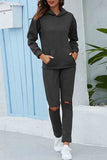 Casual Cut Out Hoodie Pants Tracksuit Dark Grey