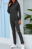 Casual Cut Out Hoodie Pants Tracksuit Dark Grey