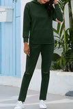 Casual Long Sleeve Hoodie Sweatpants Sportswear Dark Green