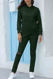 Casual Long Sleeve Hoodie Sweatpants Sportswear Dark Green
