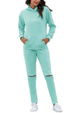 Solid Cut Out Hoodie Tracksuit Green