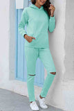 Solid Cut Out Hoodie Tracksuit Green