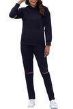Cut Out Hoodie Sweatpants Solid Sportswear Navy Blue