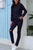 Cut Out Hoodie Sweatpants Solid Sportswear Navy Blue