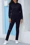 Cut Out Hoodie Sweatpants Solid Sportswear Navy Blue