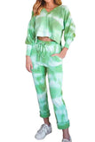Tie Dye Bishop Sleeve Hoodie Sweatpants Set Green