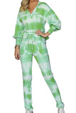 Tie Dye Bishop Sleeve Hoodie Sweatpants Set Green