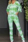 Tie Dye Bishop Sleeve Hoodie Sweatpants Set Green