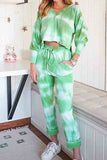 Tie Dye Bishop Sleeve Hoodie Sweatpants Set Vert