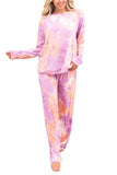 Raglan Sleeve Tie Dye Sweatshirt Pants Pajama Set Purple