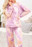 Raglan Sleeve Tie Dye Sweatshirt Pants Pajama Set Purple