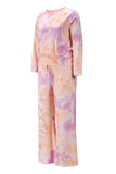 Raglan Sleeve Tie Dye Sweatshirt Pants Pajama Set Purple