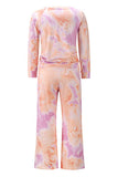 Raglan Sleeve Tie Dye Sweatshirt Pants Pajama Set Purple