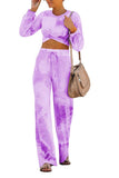 Cross Crop Top Drawstring Waist Pants Tie Dye Leisure Suit Purple