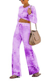 Cross Crop Top Drawstring Waist Pants Tie Dye Leisure Suit Purple