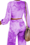 Cross Crop Top Drawstring Waist Pants Tie Dye Leisure Suit Purple