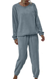 Furry Long Sleeve Top Elastic Waist Pants Two Piece Outfit Grey