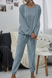 Furry Long Sleeve Top Elastic Waist Pants Two Piece Outfit Grey