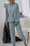 Furry Long Sleeve Top Elastic Waist Pants Two Piece Outfit Grey
