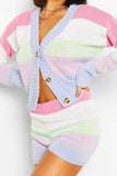 Drop Shoulder Color Block Shorts Two Piece Sweatsuit Pink