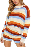 Striped Color Block Sweater Top And Short Set