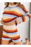 Striped Color Block Sweater Top And Short Set