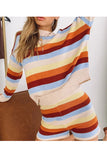 Striped Color Block Sweater Top And Short Set