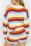 Striped Color Block Sweater Top And Short Set